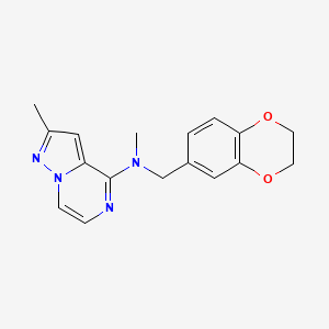 molecular formula C17H18N4O2 B12257724 N-[(2,3-dihydro-1,4-benzodioxin-6-yl)methyl]-N,2-dimethylpyrazolo[1,5-a]pyrazin-4-amine 