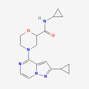 molecular formula C17H21N5O2 B12257830 N-cyclopropyl-4-{2-cyclopropylpyrazolo[1,5-a]pyrazin-4-yl}morpholine-2-carboxamide 