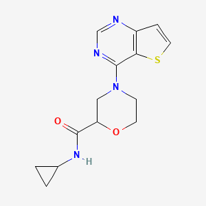 molecular formula C14H16N4O2S B12257972 N-cyclopropyl-4-{thieno[3,2-d]pyrimidin-4-yl}morpholine-2-carboxamide 
