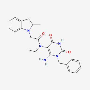 molecular formula C24H27N5O3 B1225802 N-(6-amino-1-benzyl-2,4-dioxopyrimidin-5-yl)-N-ethyl-2-(2-methyl-2,3-dihydroindol-1-yl)acetamide 