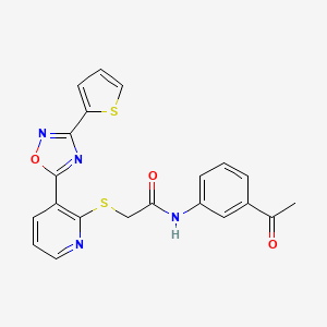 molecular formula C21H16N4O3S2 B12258063 N-(3-acetylphenyl)-2-({3-[3-(thiophen-2-yl)-1,2,4-oxadiazol-5-yl]pyridin-2-yl}sulfanyl)acetamide 