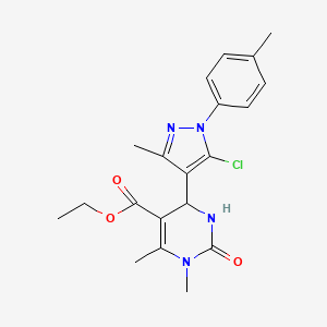 molecular formula C20H23ClN4O3 B1225816 6-[5-Chloro-3-methyl-1-(4-methylphenyl)-4-pyrazolyl]-3,4-dimethyl-2-oxo-1,6-dihydropyrimidine-5-carboxylic acid ethyl ester 