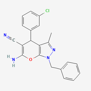 molecular formula C21H17ClN4O B1225844 6-amino-4-(3-chlorophenyl)-3-methyl-1-(phenylmethyl)-4H-pyrano[2,3-c]pyrazole-5-carbonitrile CAS No. 5846-35-5