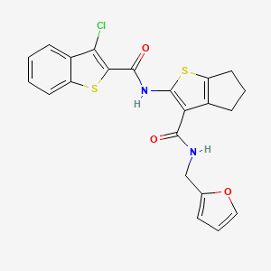 molecular formula C22H17ClN2O3S2 B1225888 3-chloro-N-[3-(furan-2-ylmethylcarbamoyl)-5,6-dihydro-4H-cyclopenta[b]thiophen-2-yl]-1-benzothiophene-2-carboxamide 