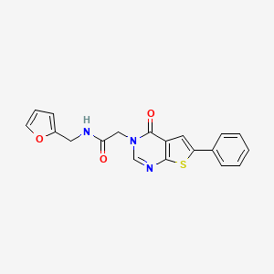 molecular formula C19H15N3O3S B1225895 N-(2-furanylmethyl)-2-(4-oxo-6-phenyl-3-thieno[2,3-d]pyrimidinyl)acetamide 