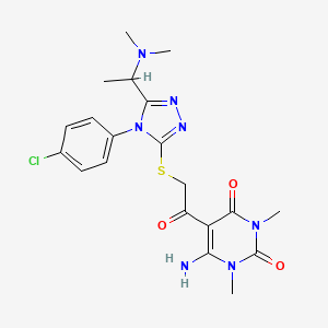 molecular formula C20H24ClN7O3S B1225913 6-Amino-5-[2-[[4-(4-chlorophenyl)-5-[1-(dimethylamino)ethyl]-1,2,4-triazol-3-yl]thio]-1-oxoethyl]-1,3-dimethylpyrimidine-2,4-dione 