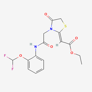 ethyl (2Z)-2-[3-[2-[2-(difluoromethoxy)anilino]-2-oxoethyl]-4-oxo-1,3-thiazolidin-2-ylidene]acetate
