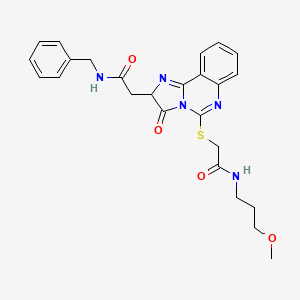molecular formula C25H27N5O4S B1225940 2-[5-[[2-(3-methoxypropylamino)-2-oxoethyl]thio]-3-oxo-2H-imidazo[1,2-c]quinazolin-2-yl]-N-(phenylmethyl)acetamide 