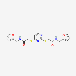 molecular formula C18H18N4O4S2 B12259499 N-[(furan-2-yl)methyl]-2-({2-[({[(furan-2-yl)methyl]carbamoyl}methyl)sulfanyl]pyrimidin-4-yl}sulfanyl)acetamide 