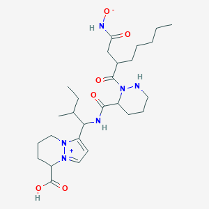 molecular formula C27H44N6O6 B122595 1-[2-Methyl-1-[[2-[2-[2-(oxidoamino)-2-oxoethyl]heptanoyl]diazinane-3-carbonyl]amino]butyl]-5,6,7,8-tetrahydropyrazolo[1,2-a]pyridazin-4-ium-5-carboxylic acid CAS No. 140667-42-1