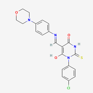 molecular formula C21H19ClN4O3S B1225955 1-(4-Chlorophenyl)-5-[[4-(4-morpholinyl)anilino]methylidene]-2-sulfanylidene-1,3-diazinane-4,6-dione 