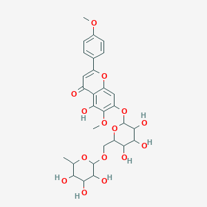 molecular formula C29H34O15 B1225956 5-Hydroxy-6-methoxy-2-(4-methoxyphenyl)-7-[3,4,5-trihydroxy-6-[(3,4,5-trihydroxy-6-methyloxan-2-yl)oxymethyl]oxan-2-yl]oxychromen-4-one 
