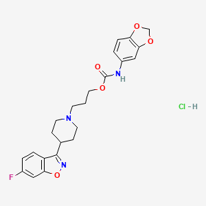 molecular formula C23H25ClFN3O5 B1225978 4-(6-Fluoro-1,2-benzisoxazol-3-yl)-1-(3-(3,4-methylenedioxyphenylcarbamoyloxy)propyl)piperidine CAS No. 160436-12-4