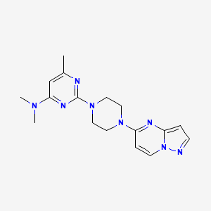molecular formula C17H22N8 B12260171 N,N,6-trimethyl-2-(4-{pyrazolo[1,5-a]pyrimidin-5-yl}piperazin-1-yl)pyrimidin-4-amine 