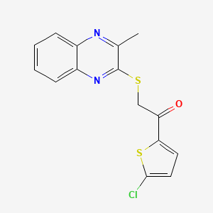 molecular formula C15H11ClN2OS2 B12260244 1-(5-Chlorothiophen-2-yl)-2-[(3-methylquinoxalin-2-yl)sulfanyl]ethanone 