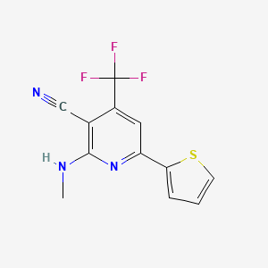 molecular formula C12H8F3N3S B1226031 2-(Methylamino)-6-thiophen-2-yl-4-(trifluoromethyl)-3-pyridinecarbonitrile 