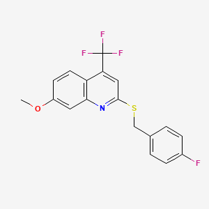 molecular formula C18H13F4NOS B12260344 2-[(4-Fluorobenzyl)sulfanyl]-7-methoxy-4-(trifluoromethyl)quinoline 