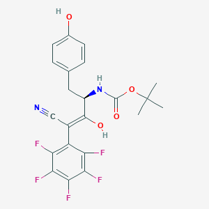 molecular formula C22H19F5N2O4 B1226044 4-(tert-Butoxycarbonylamino)-3-hydroxy-5-(4-hydroxy-phenyl)-2-(pentafluorophenyl)-2-pentenenitrile 