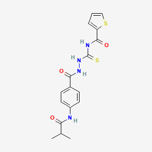 molecular formula C17H18N4O3S2 B1226068 N-[[[[4-[(2-methyl-1-oxopropyl)amino]phenyl]-oxomethyl]hydrazo]-sulfanylidenemethyl]-2-thiophenecarboxamide 
