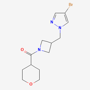 molecular formula C13H18BrN3O2 B12260728 4-Bromo-1-{[1-(oxane-4-carbonyl)azetidin-3-yl]methyl}-1H-pyrazole 