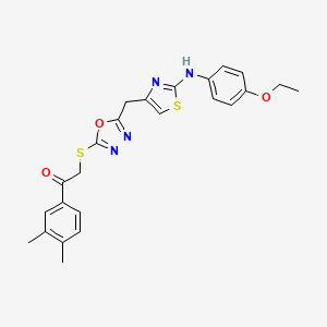 molecular formula C24H24N4O3S2 B1226074 1-(3,4-Dimethylphenyl)-2-[[5-[[2-(4-ethoxyanilino)-4-thiazolyl]methyl]-1,3,4-oxadiazol-2-yl]thio]ethanone 
