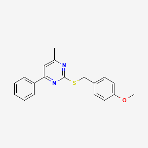 molecular formula C19H18N2OS B12260817 2-[(4-Methoxybenzyl)sulfanyl]-4-methyl-6-phenylpyrimidine 