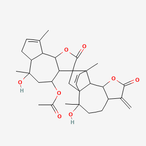 molecular formula C32H40O8 B1226085 [(1'R,2'R,3R,3aR,4S,5'S,6R,6aR,9'S,9aR,9bR,10'S,11'R)-2',6-dihydroxy-2',6,9,11'-tetramethyl-6'-methylidene-2,7'-dioxospiro[4,5,6a,7,9a,9b-hexahydro-3aH-azuleno[4,5-b]furan-3,15'-8-oxatetracyclo[9.2.2.01,10.05,9]pentadec-12-ene]-4-yl] acetate 