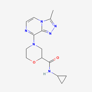 molecular formula C14H18N6O2 B12261044 N-cyclopropyl-4-{3-methyl-[1,2,4]triazolo[4,3-a]pyrazin-8-yl}morpholine-2-carboxamide 