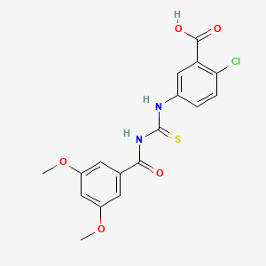 molecular formula C17H15ClN2O5S B1226109 2-Chloro-5-[[[[(3,5-dimethoxyphenyl)-oxomethyl]amino]-sulfanylidenemethyl]amino]benzoic acid 
