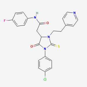 2-[1-(4-chlorophenyl)-5-oxo-3-(2-pyridin-4-ylethyl)-2-sulfanylidene-4-imidazolidinyl]-N-(4-fluorophenyl)acetamide