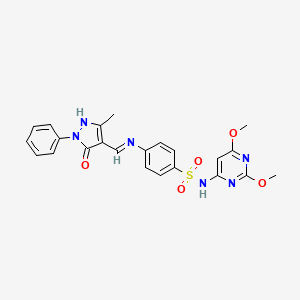 molecular formula C23H22N6O5S B1226124 N-(2,6-dimethoxy-4-pyrimidinyl)-4-[(3-methyl-5-oxo-1-phenyl-4-pyrazolylidene)methylamino]benzenesulfonamide 