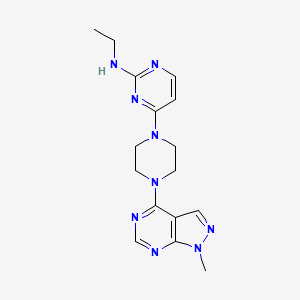 molecular formula C16H21N9 B12261252 N-ethyl-4-(4-{1-methyl-1H-pyrazolo[3,4-d]pyrimidin-4-yl}piperazin-1-yl)pyrimidin-2-amine 