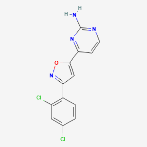 molecular formula C13H8Cl2N4O B1226137 4-[3-(2,4-Dichlorophenyl)isoxazol-5-yl]pyrimidin-2-amine CAS No. 264256-44-2