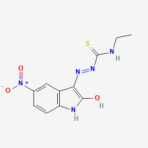 molecular formula C11H11N5O3S B1226167 1-Ethyl-3-[(5-nitro-2-oxo-3-indolyl)amino]thiourea 