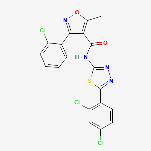 molecular formula C19H11Cl3N4O2S B1226170 3-(2-chlorophenyl)-N-[5-(2,4-dichlorophenyl)-1,3,4-thiadiazol-2-yl]-5-methyl-1,2-oxazole-4-carboxamide 