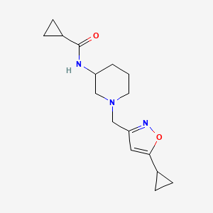 molecular formula C16H23N3O2 B12261723 N-{1-[(5-cyclopropyl-1,2-oxazol-3-yl)methyl]piperidin-3-yl}cyclopropanecarboxamide 