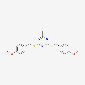molecular formula C21H22N2O2S2 B12261806 2,4-Bis[(4-methoxybenzyl)sulfanyl]-6-methylpyrimidine 