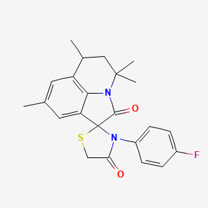 molecular formula C23H23FN2O2S B1226211 3'-(4-fluorophenyl)-4,4,6,8-tetramethyl-5,6-dihydro-4H,4'H-spiro[pyrrolo[3,2,1-ij]quinoline-1,2'-[1,3]thiazolidine]-2,4'-dione 