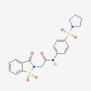 molecular formula C19H19N3O6S2 B1226216 N~1~-[4-(1-PYRROLIDINYLSULFONYL)PHENYL]-2-(1,1,3-TRIOXO-1,3-DIHYDRO-2H-1,2-BENZISOTHIAZOL-2-YL)ACETAMIDE 