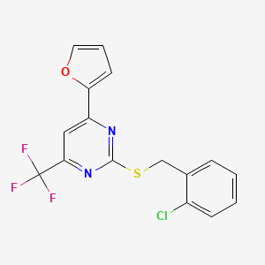 molecular formula C16H10ClF3N2OS B12262245 2-{[(2-Chlorophenyl)methyl]sulfanyl}-4-(furan-2-YL)-6-(trifluoromethyl)pyrimidine 