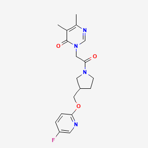 molecular formula C18H21FN4O3 B12262299 3-[2-(3-{[(5-Fluoropyridin-2-yl)oxy]methyl}pyrrolidin-1-yl)-2-oxoethyl]-5,6-dimethyl-3,4-dihydropyrimidin-4-one 