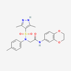 molecular formula C22H24N4O5S B1226236 N-(2,3-dihydro-1,4-benzodioxin-6-yl)-2-[N-[(3,5-dimethyl-1H-pyrazol-4-yl)sulfonyl]-4-methylanilino]acetamide 