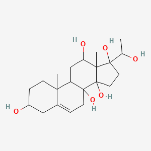 molecular formula C21H34O6 B1226238 17-(1-Hydroxyethyl)-10,13-dimethyl-1,2,3,4,7,9,11,12,15,16-decahydrocyclopenta[a]phenanthrene-3,8,12,14,17-pentol 