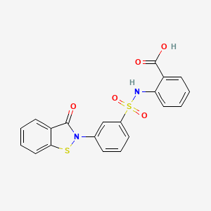 molecular formula C20H14N2O5S2 B1226243 2-[[3-(3-Oxo-1,2-benzothiazol-2-yl)phenyl]sulfonylamino]benzoic acid 