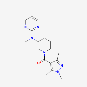 molecular formula C18H26N6O B12262518 N,5-dimethyl-N-[1-(1,3,5-trimethyl-1H-pyrazole-4-carbonyl)piperidin-3-yl]pyrimidin-2-amine 