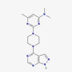 molecular formula C16H21N9 B12262551 N,N,6-trimethyl-2-(4-{1H-pyrazolo[3,4-d]pyrimidin-4-yl}piperazin-1-yl)pyrimidin-4-amine 