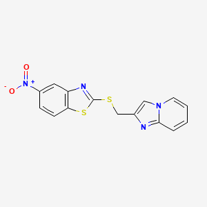 molecular formula C15H10N4O2S2 B12262640 2-[(Imidazo[1,2-a]pyridin-2-ylmethyl)sulfanyl]-5-nitro-1,3-benzothiazole 