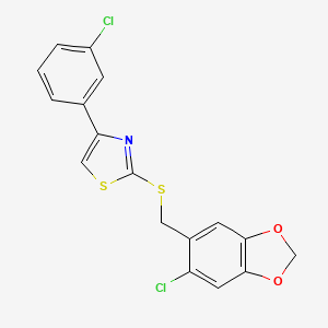 molecular formula C17H11Cl2NO2S2 B12262734 2-{[(6-Chloro-1,3-benzodioxol-5-yl)methyl]sulfanyl}-4-(3-chlorophenyl)-1,3-thiazole 