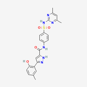 molecular formula C23H22N6O4S B1226305 N-[4-[(4,6-dimethyl-2-pyrimidinyl)sulfamoyl]phenyl]-5-(3-methyl-6-oxo-1-cyclohexa-2,4-dienylidene)-1,2-dihydropyrazole-3-carboxamide 
