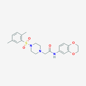 molecular formula C22H27N3O5S B1226314 N-(2,3-dihydro-1,4-benzodioxin-6-yl)-2-[4-(2,5-dimethylphenyl)sulfonyl-1-piperazinyl]acetamide 